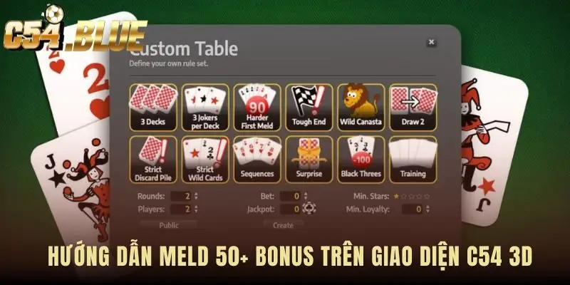 Thực hiện Canasta meld 50+ bonus với thao tác kéo thả 3D